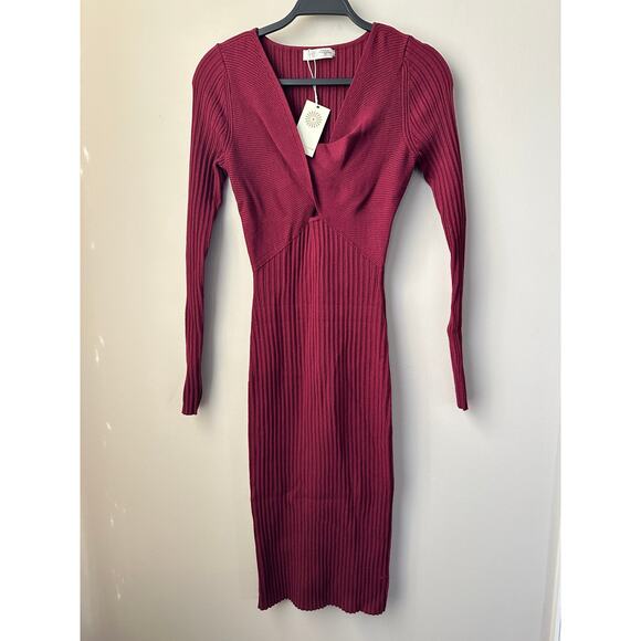 $425 Ramy Brook Pilar Cashmere Dress Womens Size S Bordeaux Long Sleeve New - Picture 2 of 10